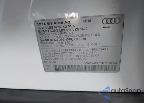 2019 Audi E-Tron Premium Plus из США, поврежденный, VIN WA1VABGE3KB018994
